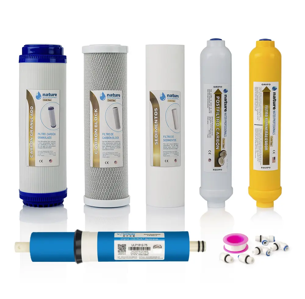 Pack 5 filtros gold osmosis inversa y membrana 75gpd vontron Nature Water Professionals