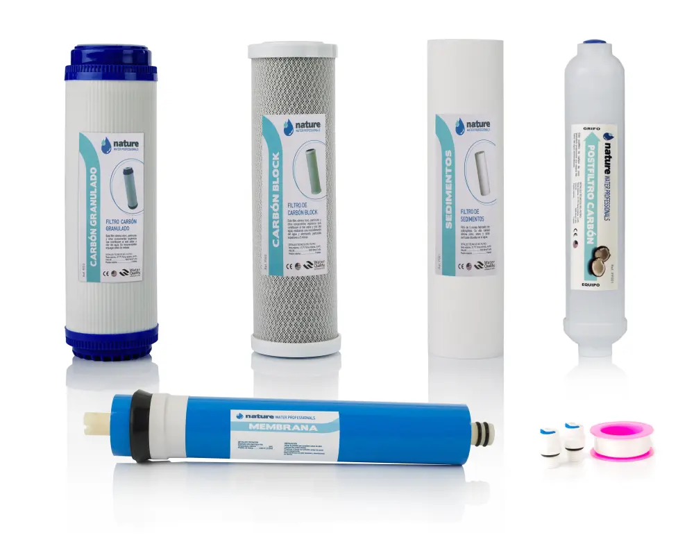 Pack 4 filtros osmosis inversa y membrana 75gpd Nature Water Professionals