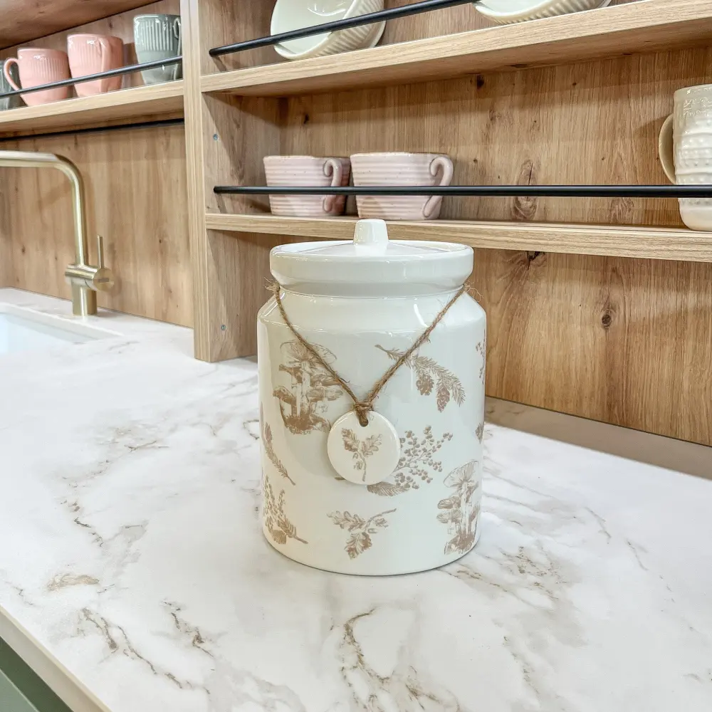 Bote de cerámica blanco de cocina dolomite 15x15x21 2,35 L de Madera de Teca