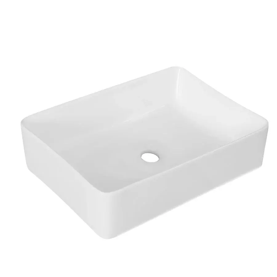 Lavabo de apoyo rectangular en cerámica blanca sin rebosadero cm 40,5x30,5