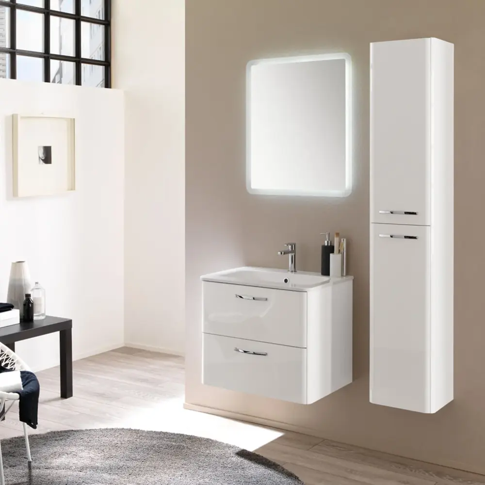 Mobile bagno sospeso modello Best06 cm 90x190x46 laccato lucido bianco