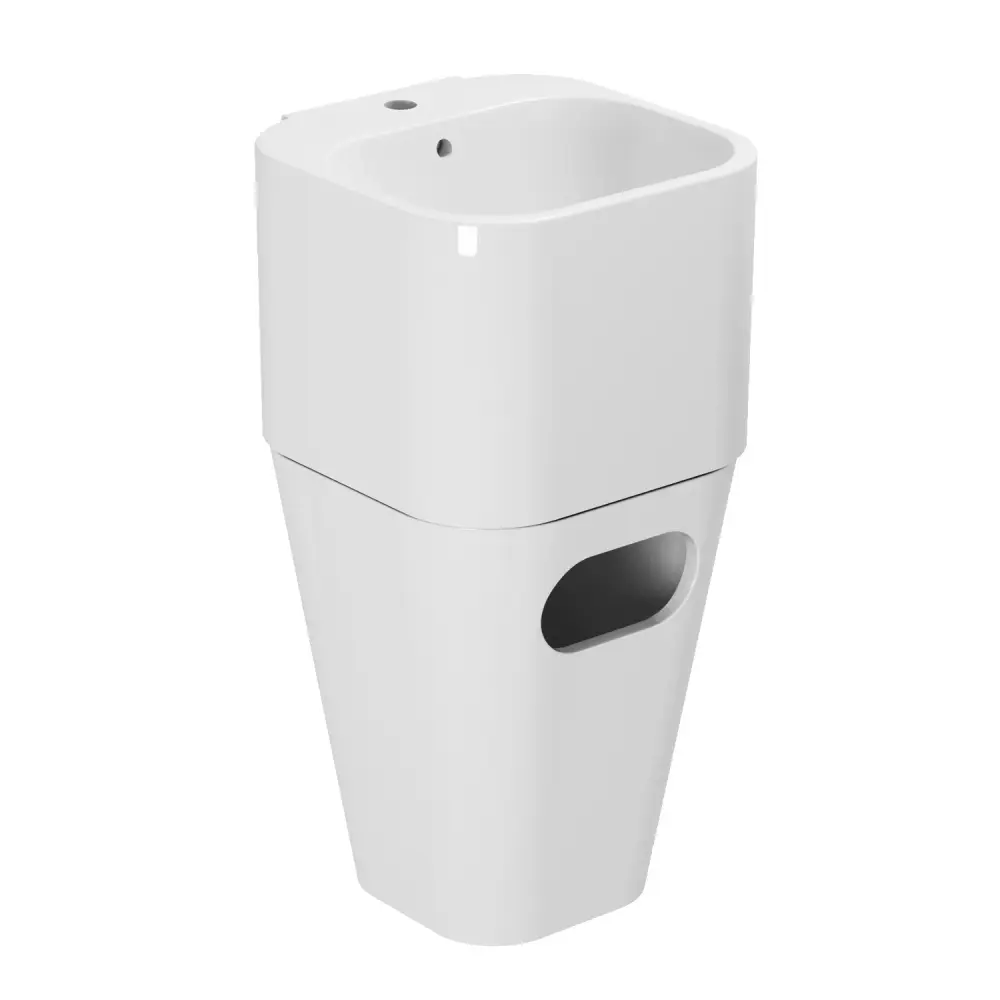 Lavabo Azzurra Tandem con cesto contenitore e foro rubinetteria 44x43 cm - Bianco lucido
