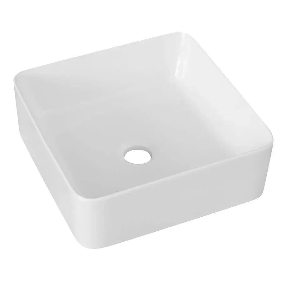 Lavabo d'appoggio quadrato ceramica bianca senza troppo pieno cm 34,5x34,5 bordi sottili