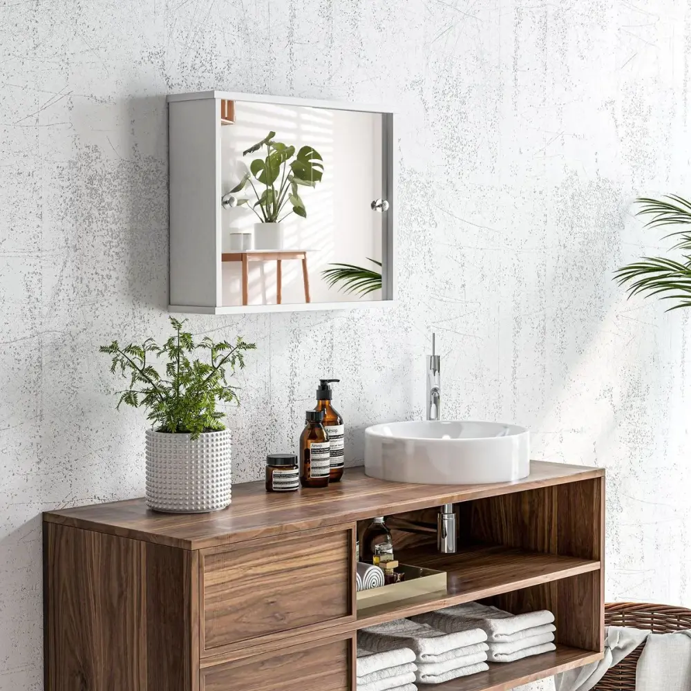 Armario de baño Purpurita Kleankin con espejo blanco brillo 45x55x15 cm con Acabado en Cromo