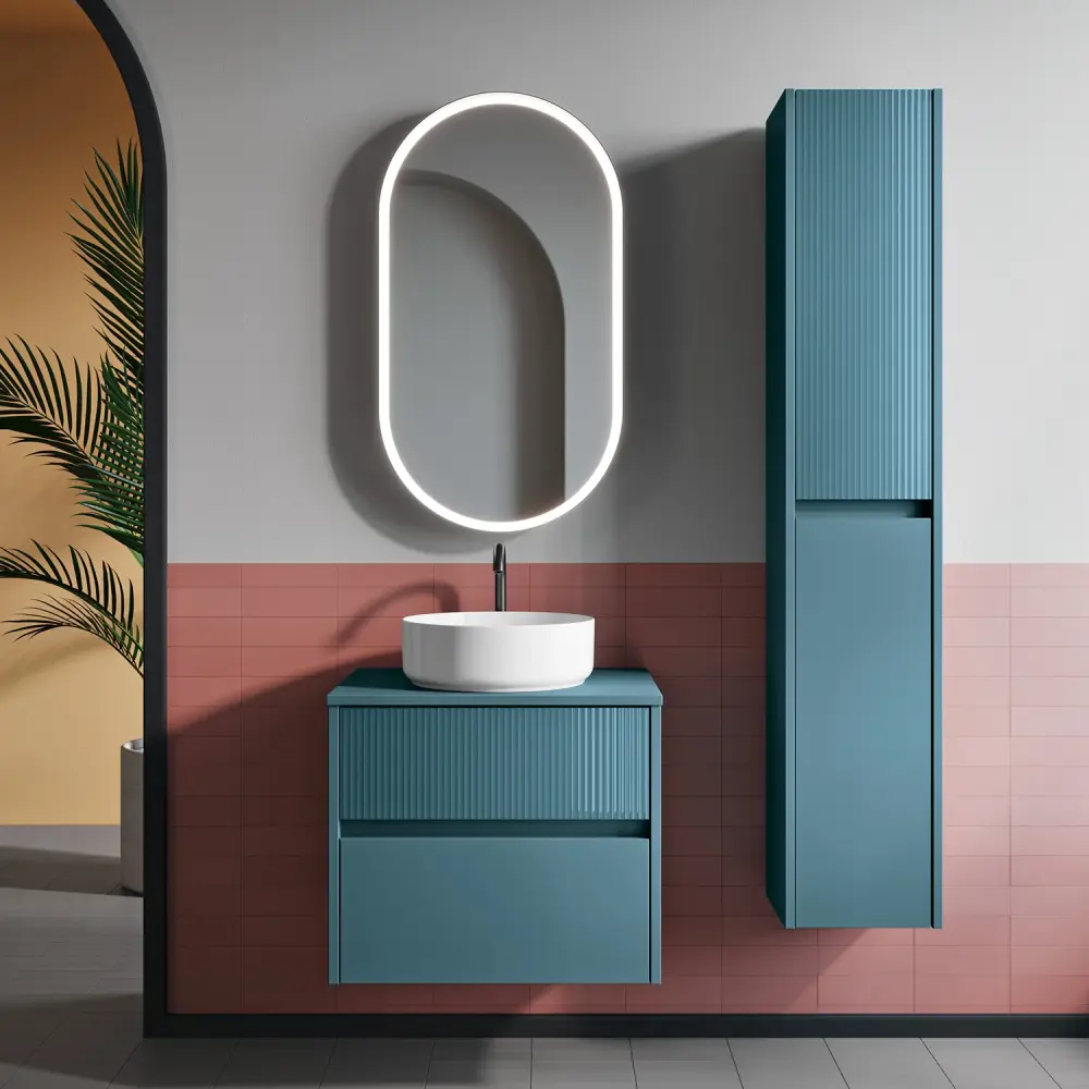 Instalación Profesional Composición de baño suspendida Niwa01 de Falegnameria Adriatica con lavabo, espejo y columna - ...