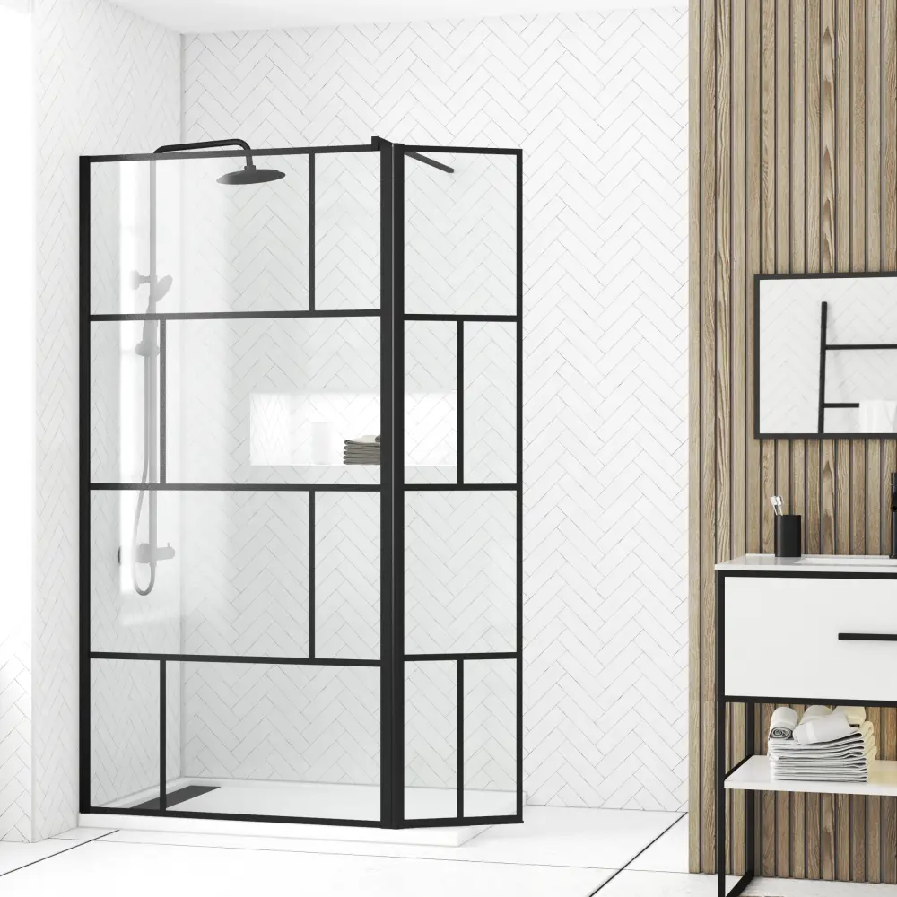 Mampara de ducha con deflector 100+40x195cm - serigrafí - Compatible Universal