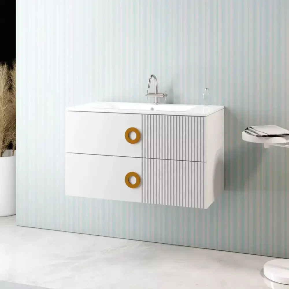 Mueble de baño suspendido con lavabo integrado modelo Margherita - Blanco Mate Resistente la Humedad