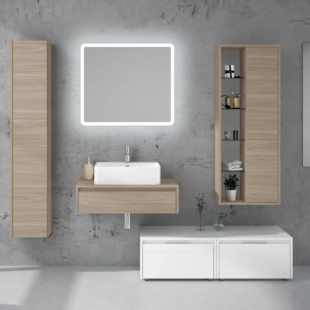 Mueble de baño suspendido modelo Trevi02 cm 200x190x46 - Olmo rosseau