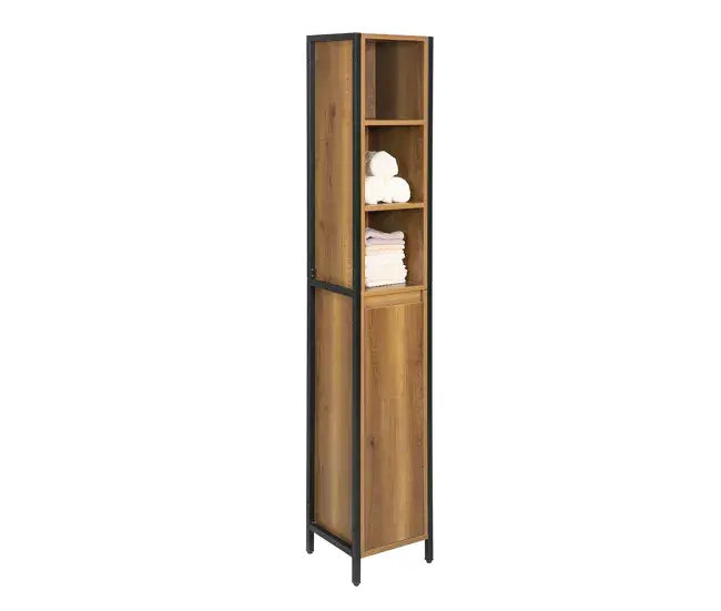 Mueble columna de baño Armario Fino para baño con 3 Compartimientos y 1 puerta 30 x 28 x 168 cm BZR62-PF SoBuy