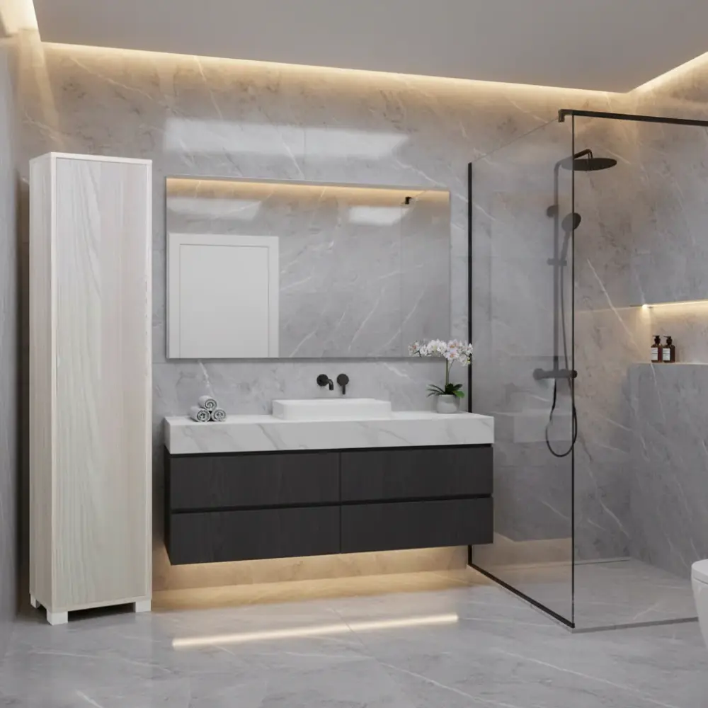 Mueble Columna de Baño 1 Puerta acabado Estructura Olmo Definido / Acabado Frontal Olmo Claro por Sarmog