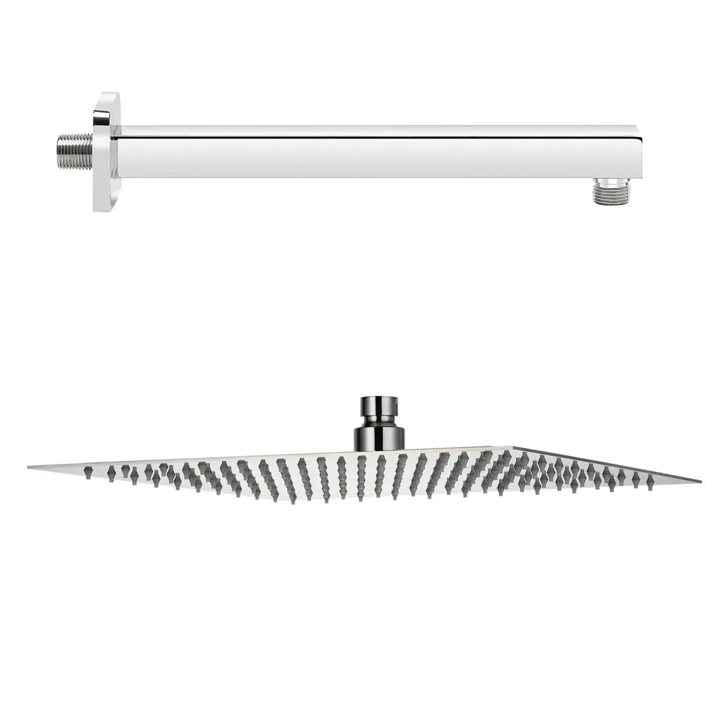 Soffione doccia quadrato acciaio inox 20x20 cm integral di braccio doccia da 34 cm
