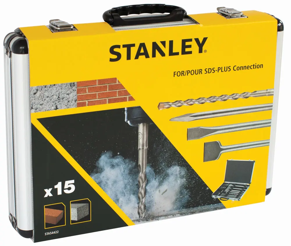 Stanley juego de 15 piezas sds+ en maletín resistente.