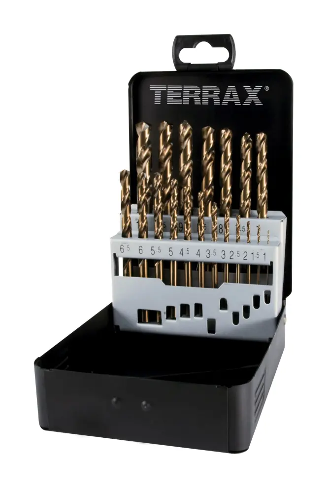 Terrax-a215215-juegos de 25 brocas din 338 tipo n hss-co 5 rectificadas