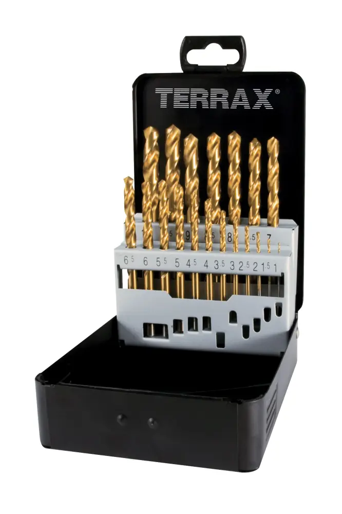 Terrax-a250215t-juego de 25 brocas din 338 tipo n hss-tin rectificadas
