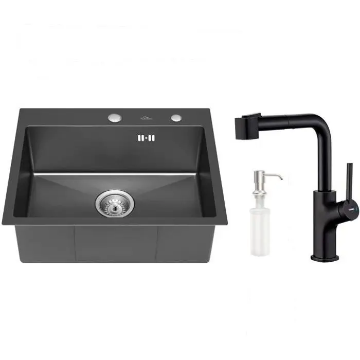 Fregadero de 1 lavabo 55x45x18,5 cm fregadero empotrado de acero inoxidable