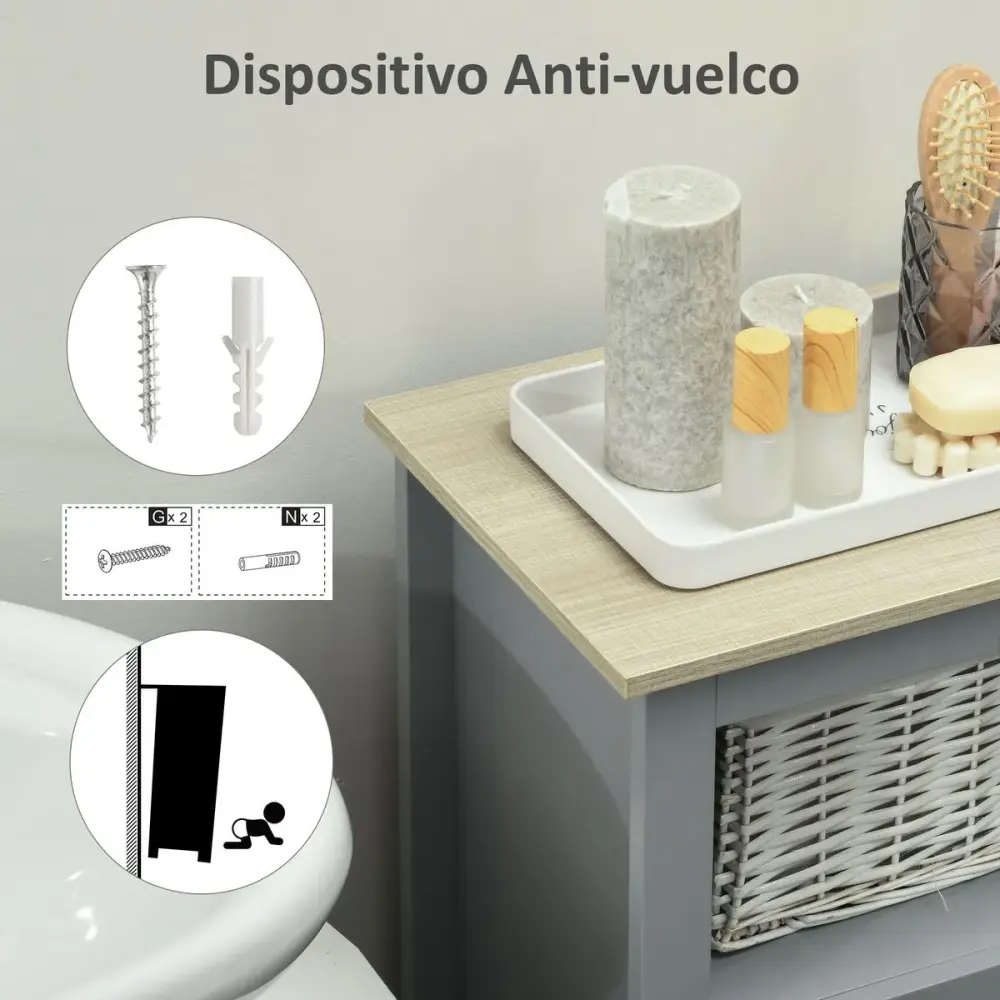 Armario auxiliar Velmar Kleanklin 2 puertas + estante gris 85x59x30 cm con Sensor Táctil