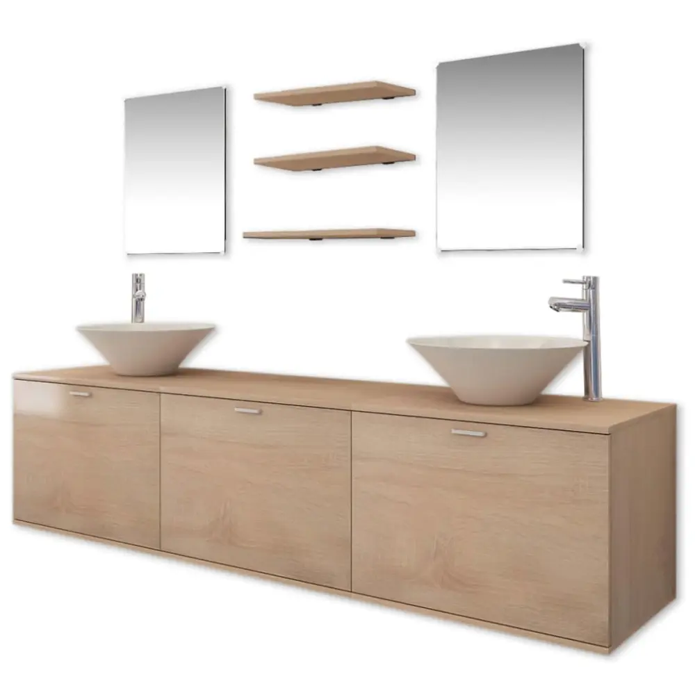 vidaXL conjunto de muebles de baño con lavabo y grifo 11 piezas hueso
