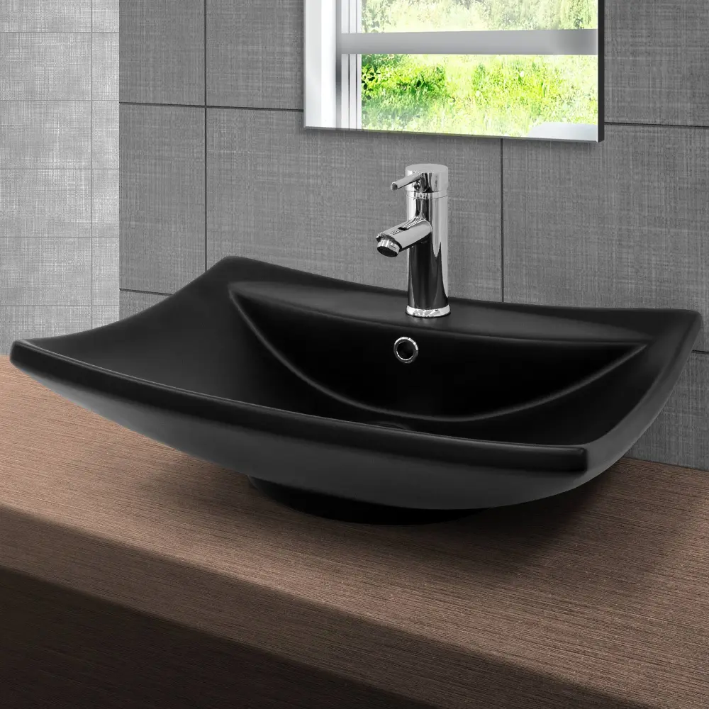 Lavabo con desagüe automático 61x45,5x18,5 cm ceramica negra