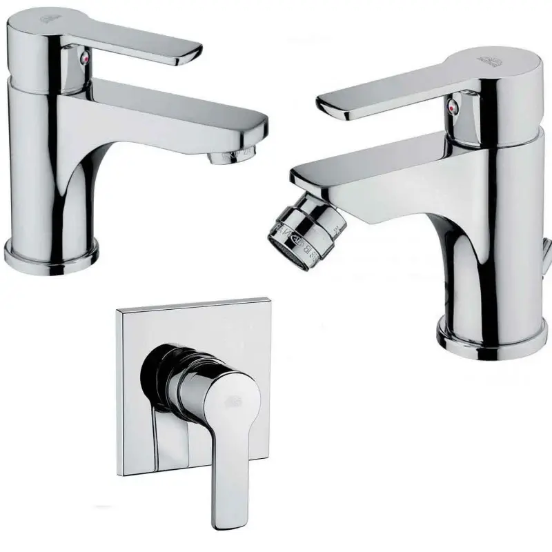Paffoni Rojo mezclador lavabo c/desagüe, bidé c/desagüe y ducha latón cromo