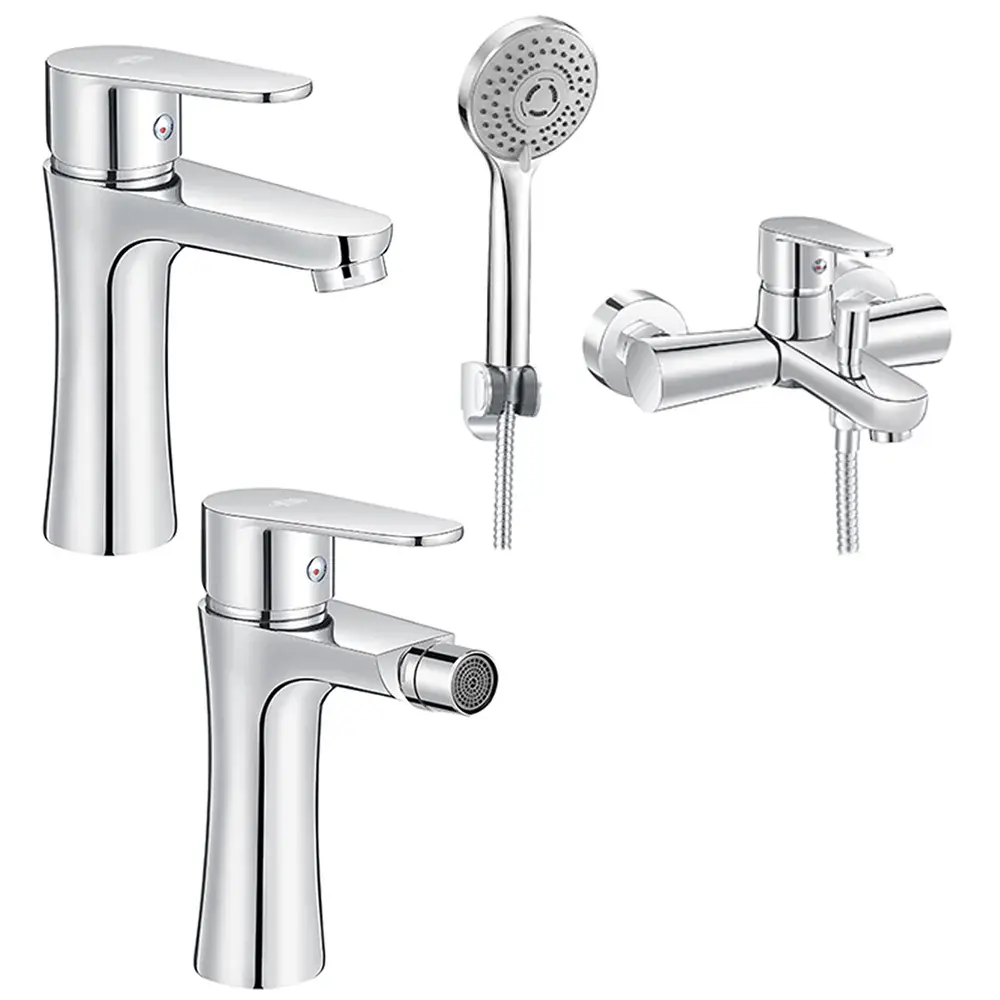 Set de mezcladores para lavabo, bidé con desagüe y bañera con ducha serie Elizabeth Lizzy Cromo