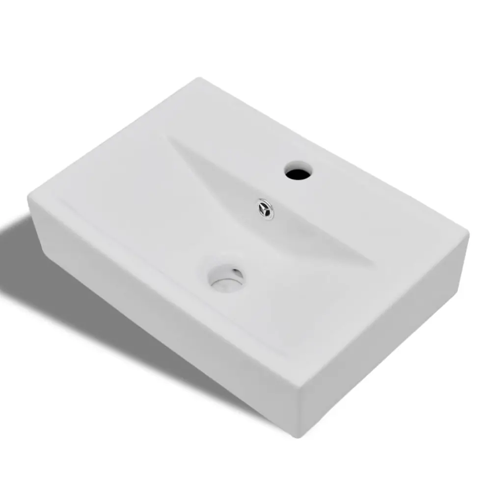 vidaXL lavabo rectangular de cerámica hueco de grifo/desagüe blanco