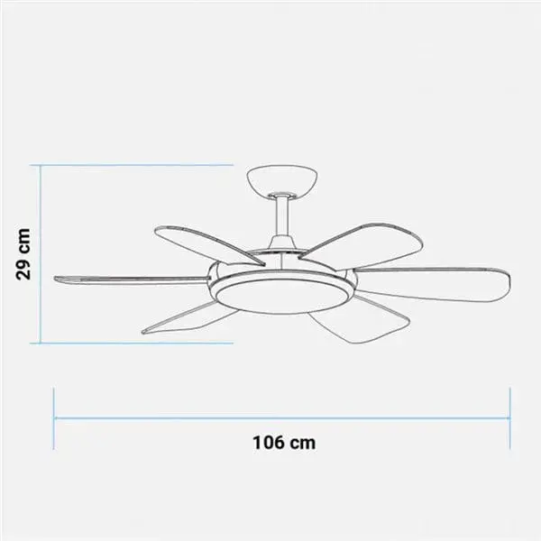 Ventilador de techo Ibe 4042 Universal ñil luz LED 55W 6 aspas negro brillo Ø106x29 cm