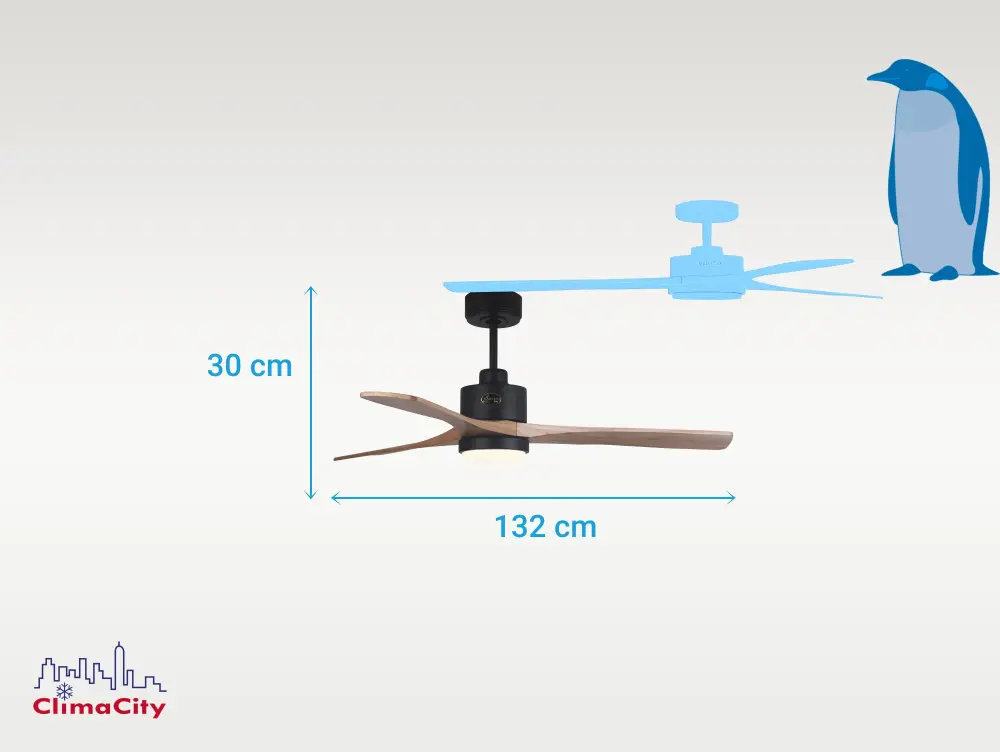 Ventilador de techo DC marrÃ³n con aspas de ABS 132cm y luz para 35m2