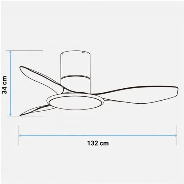 Ventilador de techo Pruga Universal Azul luz LED 3 aspas 60W negro 132 cm