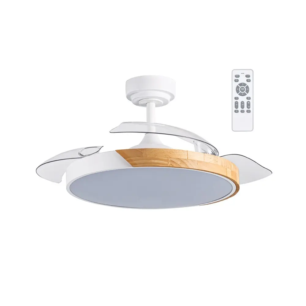 Ventilador de techo retráctil con luz LED 72w terno blanco+madera ø106cm