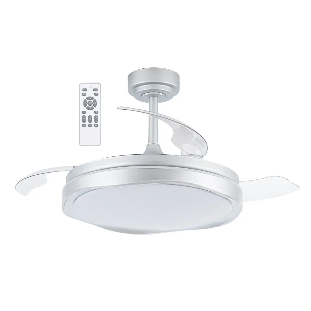 Ventilador de techo retráctil con luz LED 72w goan plata 3cct débil ø106cm