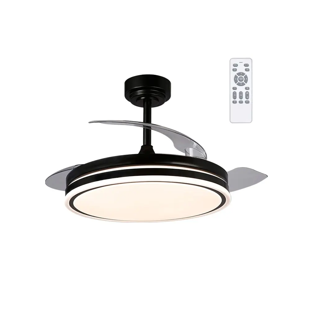 Ventilador de techo retráctil con luz LED 72w perla negro cct tenue ø106cm