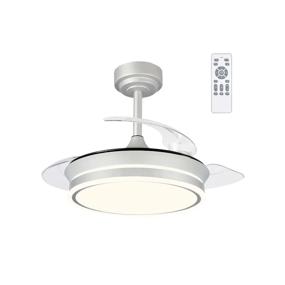 Ventilador de techo retráctil pequeño con luz LED 46w perla reducido gris 3cct