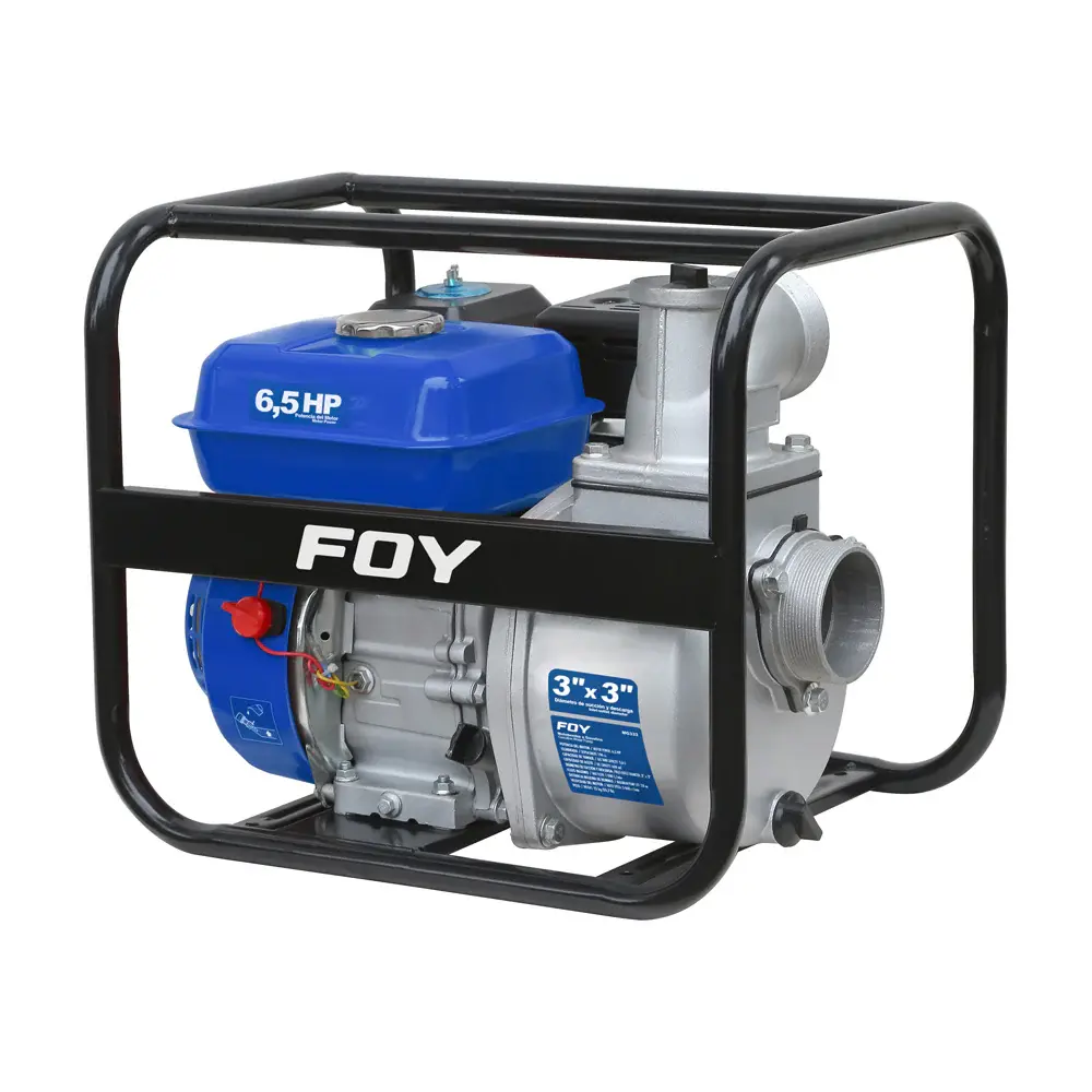 Motobomba gasolina con diámetro de succión y descarga de 3 x 3", 6.5 HP Foy para Sistemas de Riego