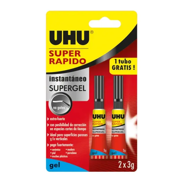 Adhesivo super rápido uhu gel 2 x 3 g