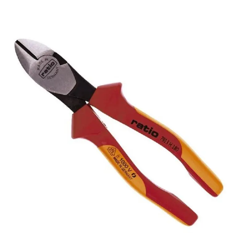 Alicate aislado corte diagonal ref 180mm mango aislado 1000v. Reforzado.