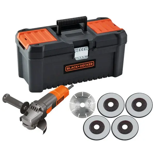Kit amoladora 900 w + 5 discos + caja black & decker black_decker