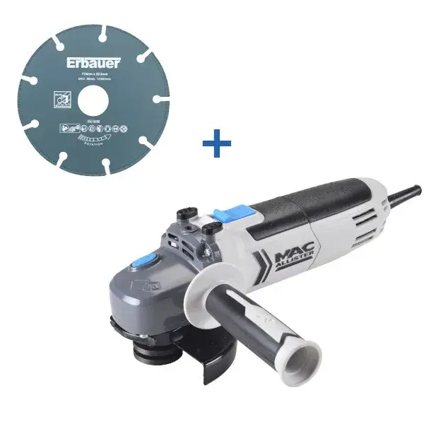 Lote amoladora 750 w mac allister + disco diamante 115 mm erbauer.