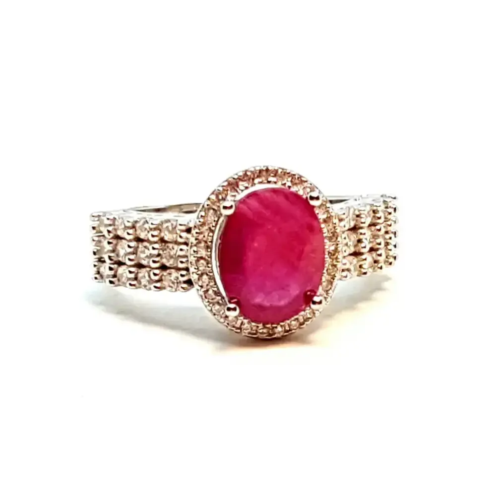 Anillo estilo art deco en plata 925 con rubí y topacio, un regalo atemporal. - Compatible Universal