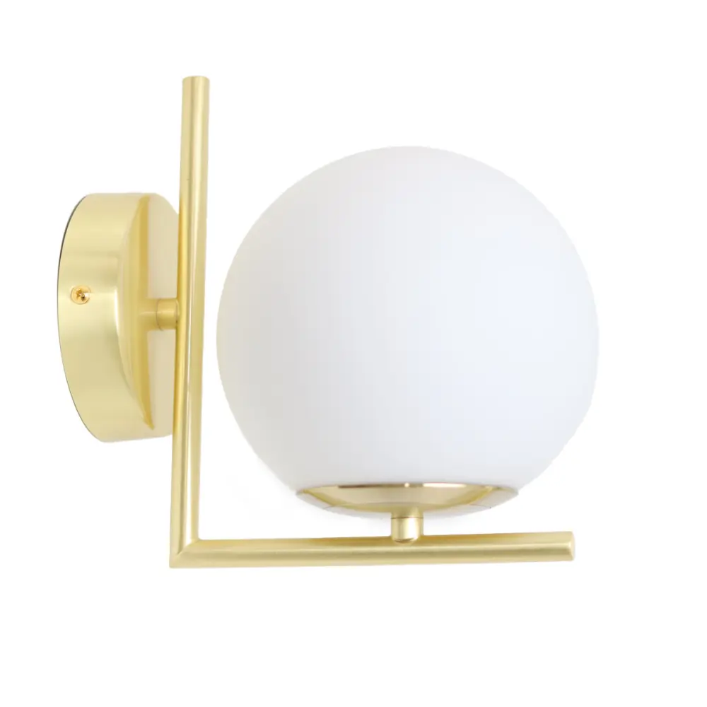 Aplique para Espejo Aplique pared bola cristal opaco blanco y soporte aluminio dorado l