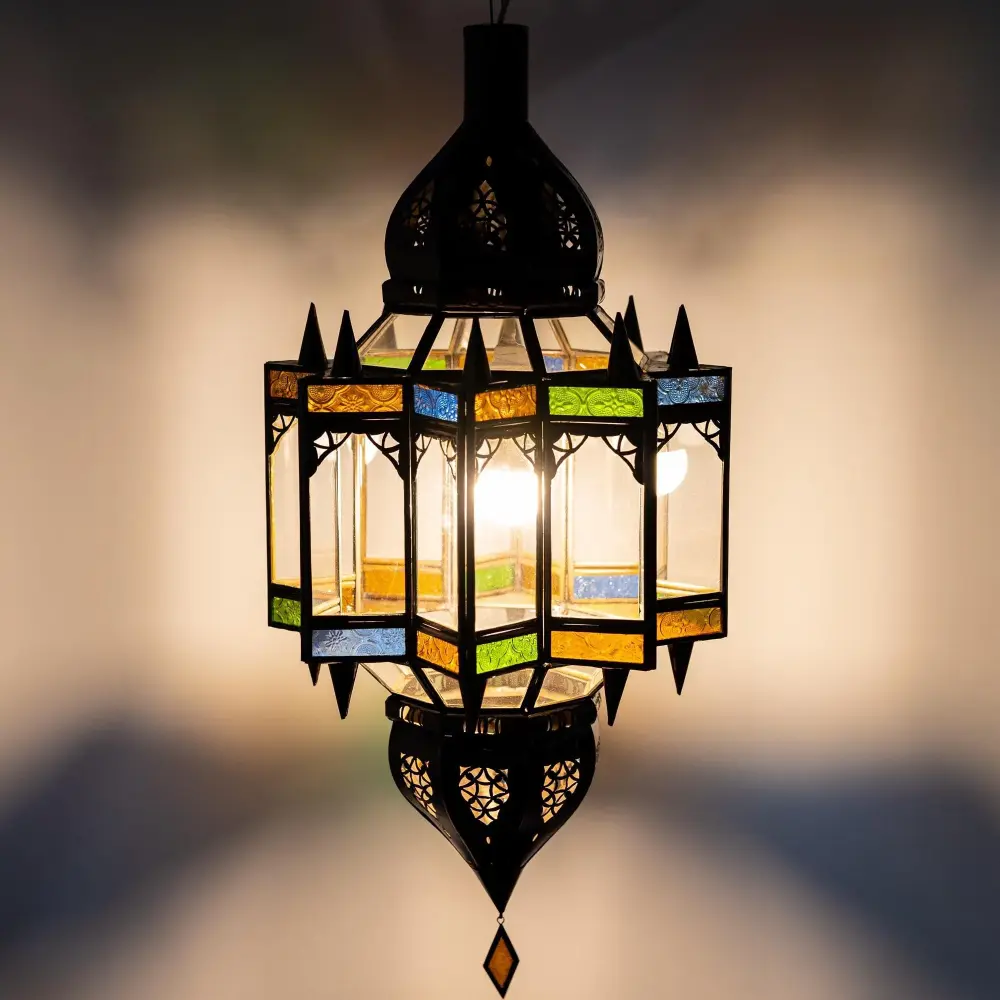 Iluminación Empotrada Lámpara marroquí de techo cristal y forja Asad