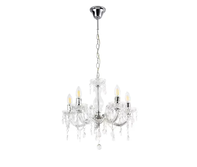 Lámpara de arañ 'Weimar' - Blanco, 5 brazos - 5xE14 - Lámpara de techo en Acero Inoxidable