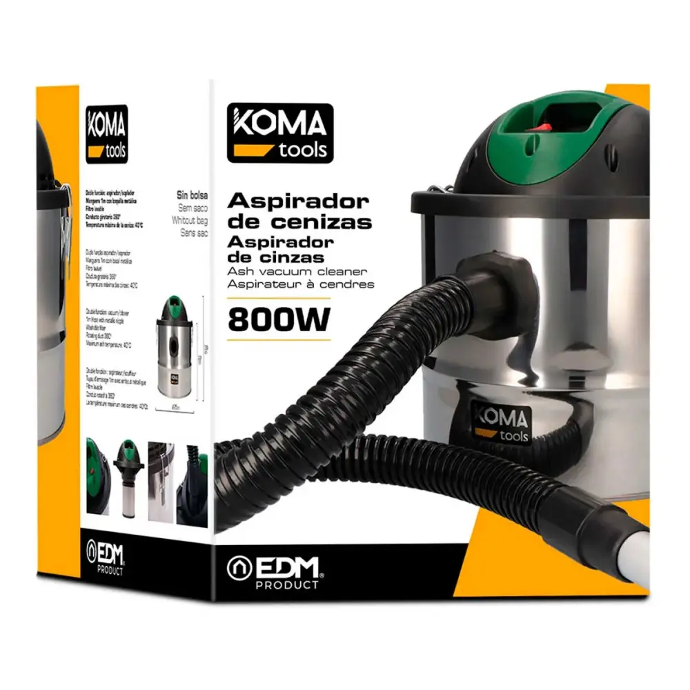 Profesional de Alta Potencia Aspirador de cenizas Koma Tools 800W 10L inox