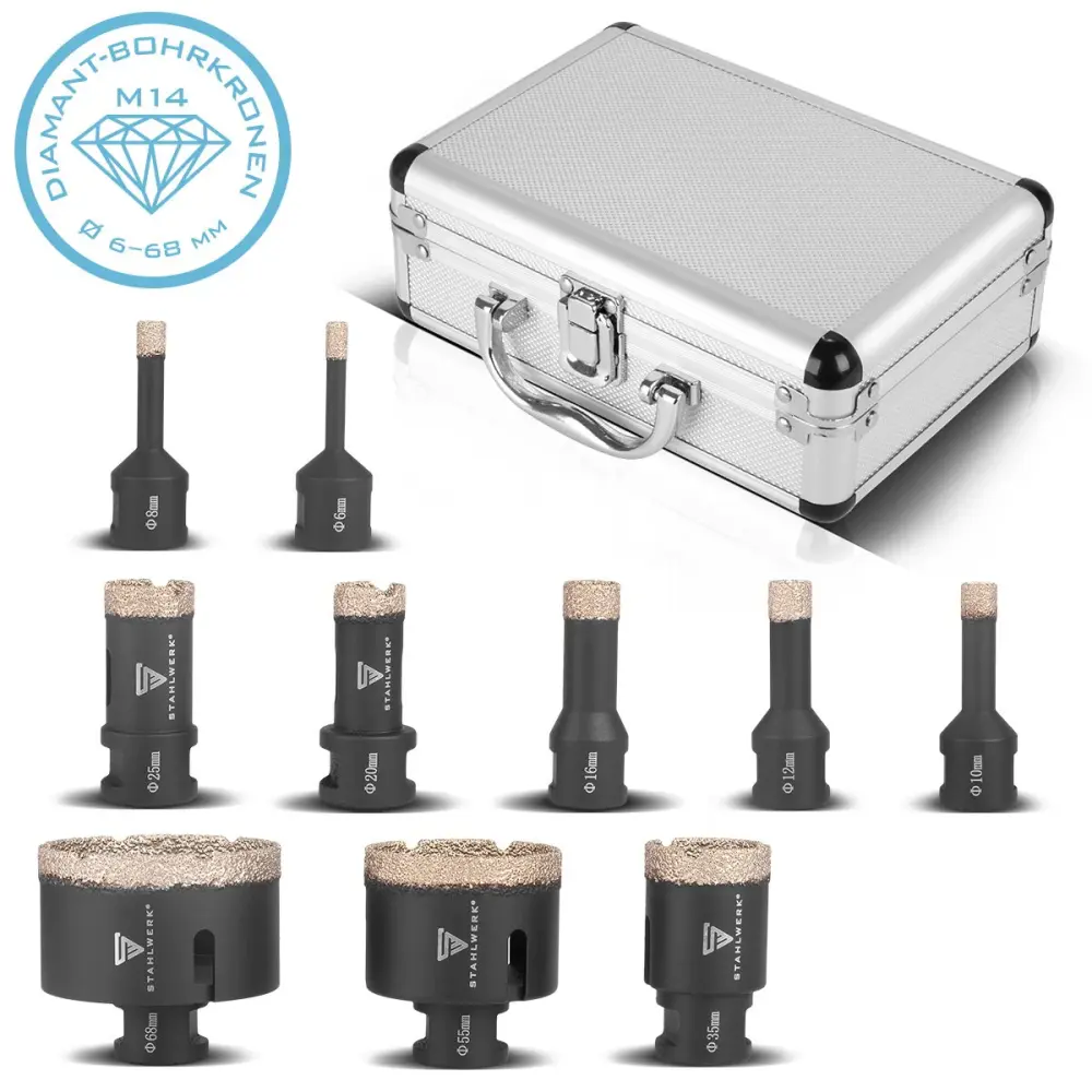 Steelworks Diamond Bohrkrowns 10 Conjunto 6-68 mm M14 Diamant Drill | Corona de perforación de baldosas | Taladros de bal...
