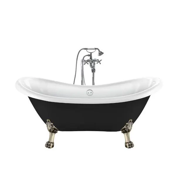Bañera con patas darlington negra 175 cm patas león bronce envejecido
