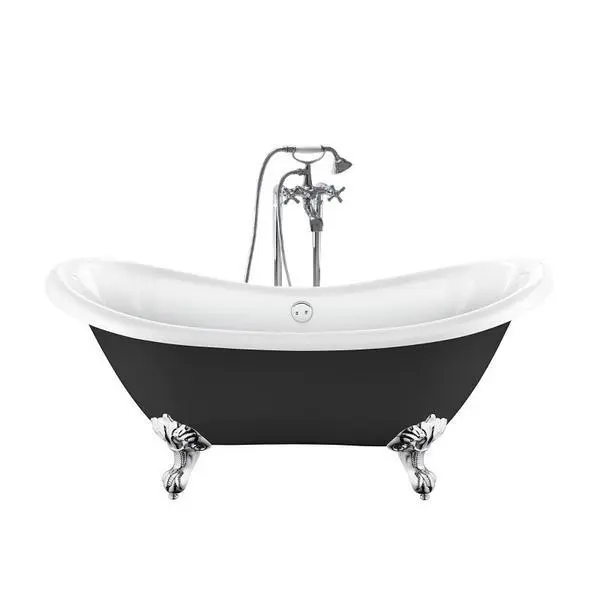 Bañera con patas darlington negra 175 cm patas águila cromadas