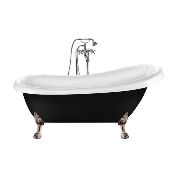 Bañera con patas richmond negra 171 cm patas león cobre envejecido