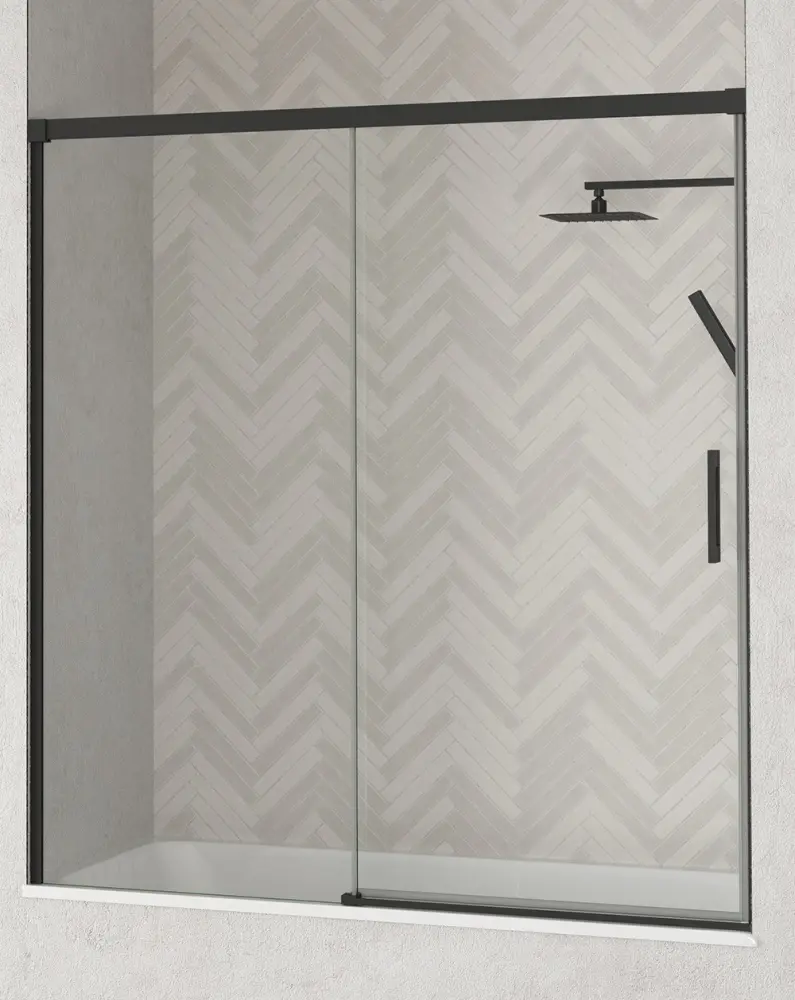 Mampara bañera 1 puerta 1 fijo | negro 160cm (adapt.154-159cm)