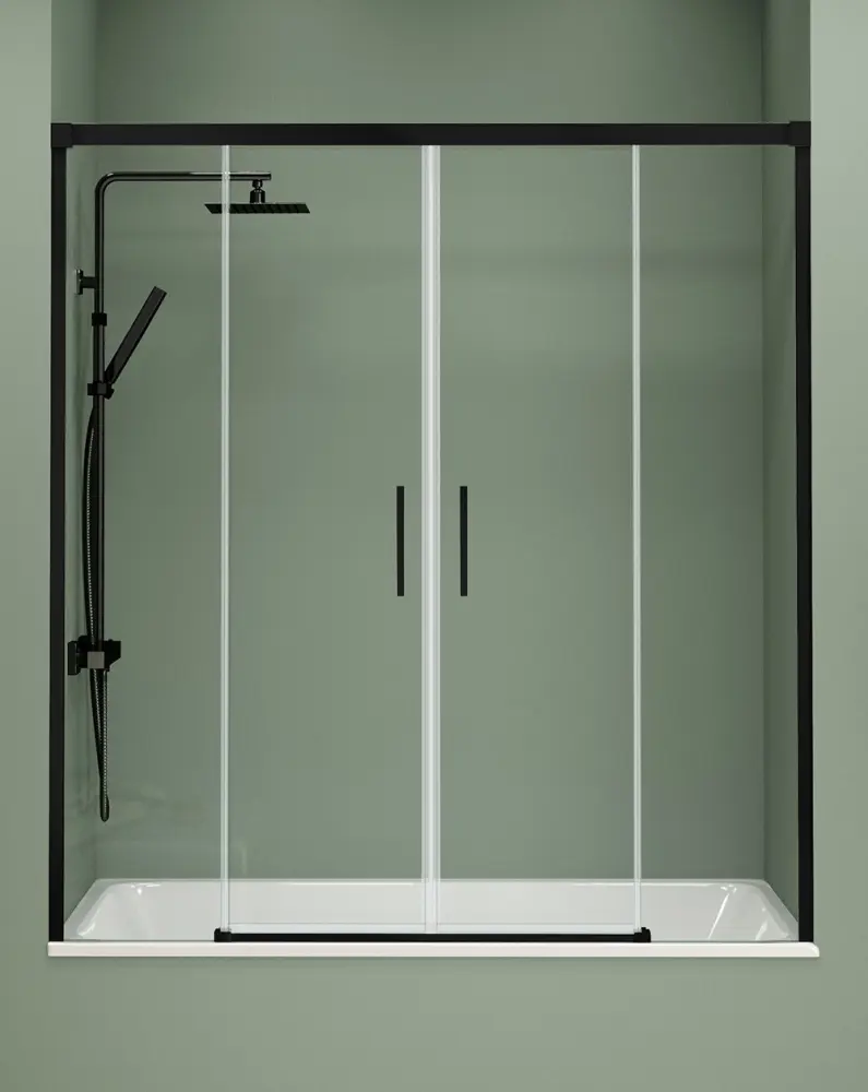 Mampara bañera 2 puertas 2 fijos | negro 150cm (adapt.144-149cm)