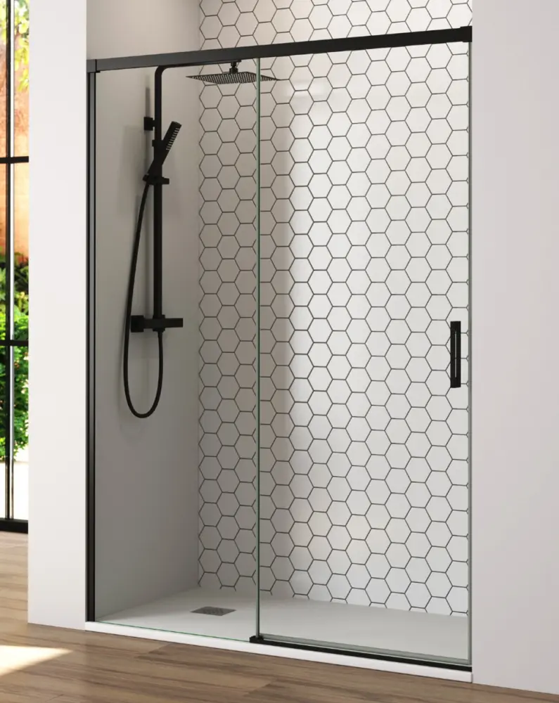Mampara ducha 1 puerta 1 fijo | negro 195cm (adapt.189-194cm)