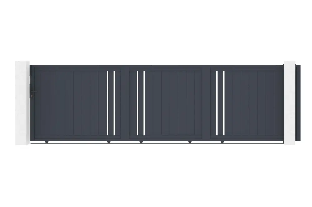 Puerta corredera 5m giona al.140cm alu gris + puerta 1m cimone al.140cm